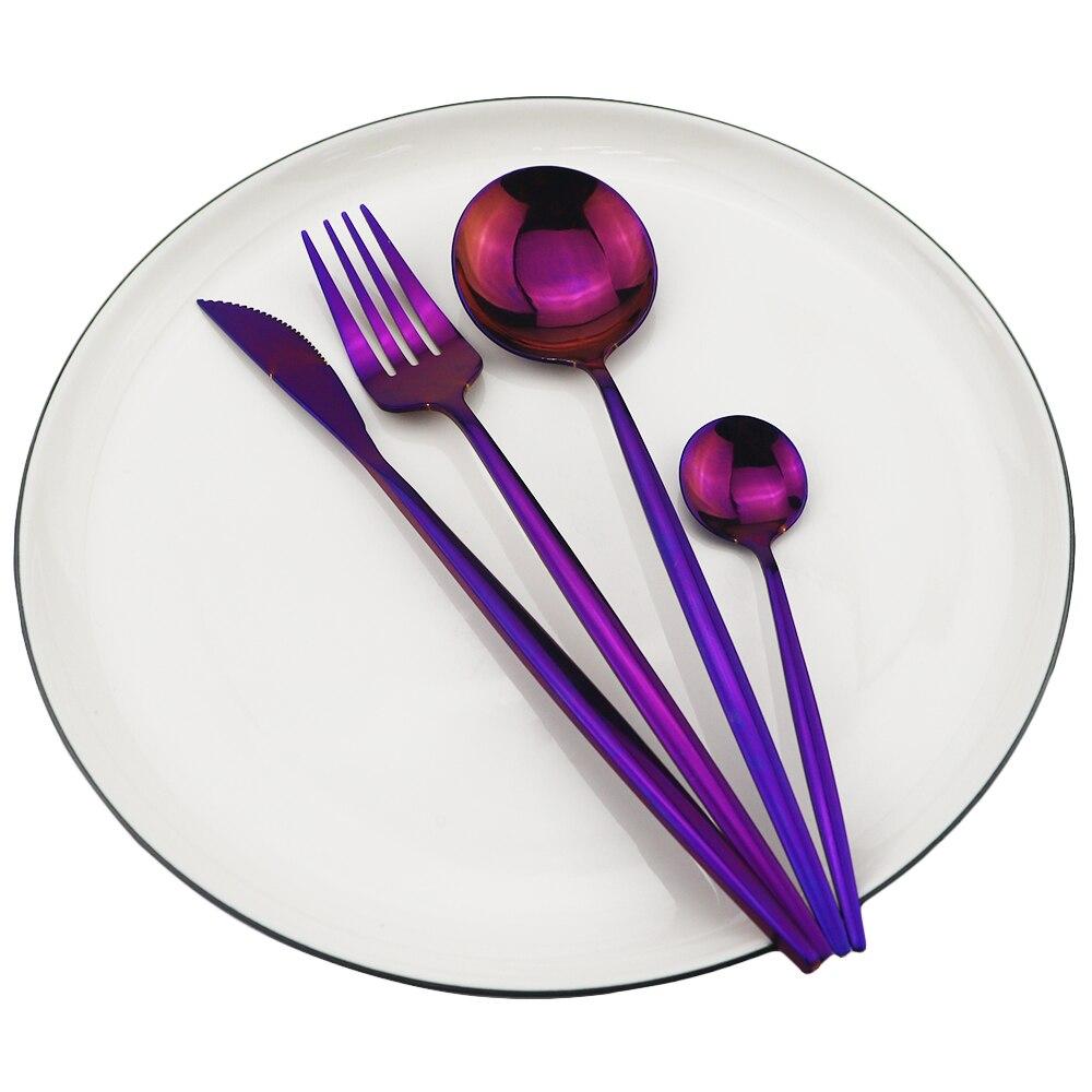 Dinnerware Set Purple Tableware Dinner Set Stainless Steel Cutlery Set Knife Fork Coffee Spoon Silverware Flatware Set