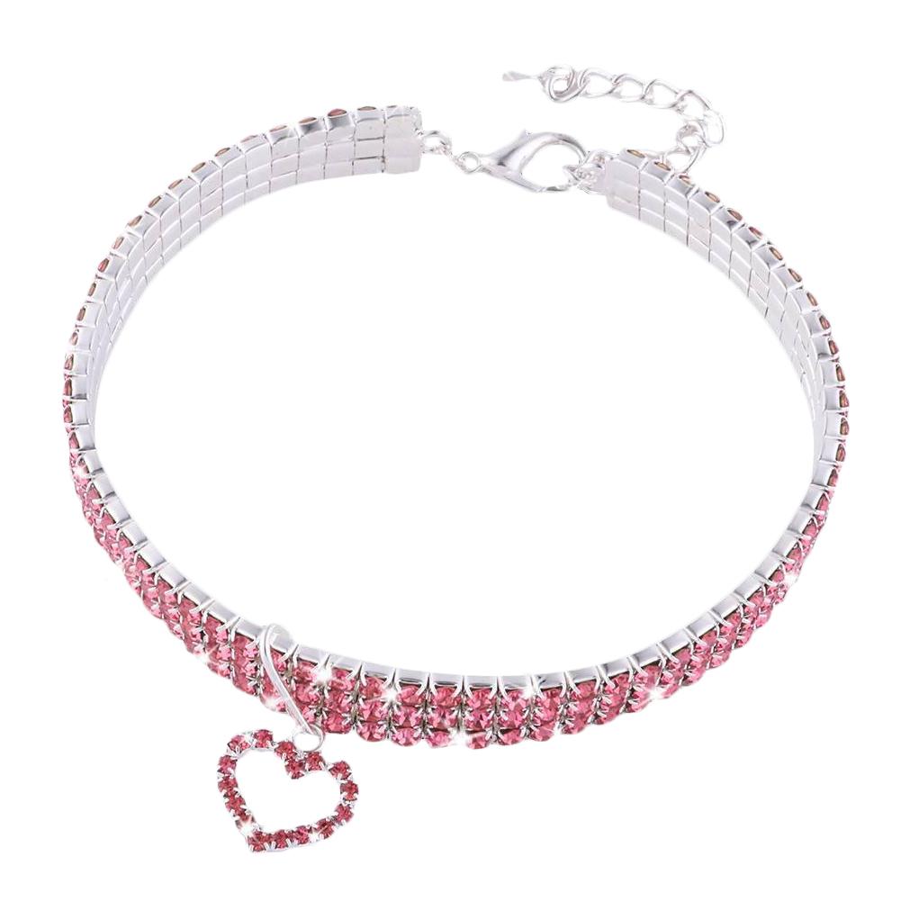 Pet Crystal Collar Kitten Necklace Pet Pendant Shiny Bright Heart Shaped Crystal Diamond Decoration