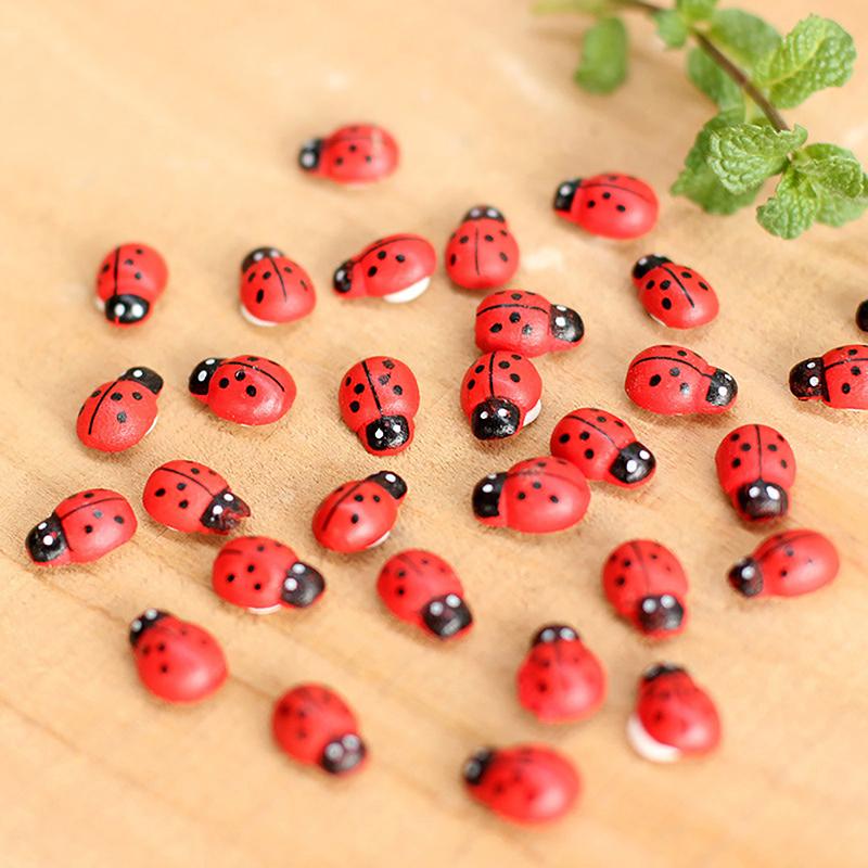 50/100 шт. Мини Деревянная Божья Коровка Самоклеящаяся Наклейка Дети Раскрашенные DIY Поделки Фигурка Миниатюра Домашний Де