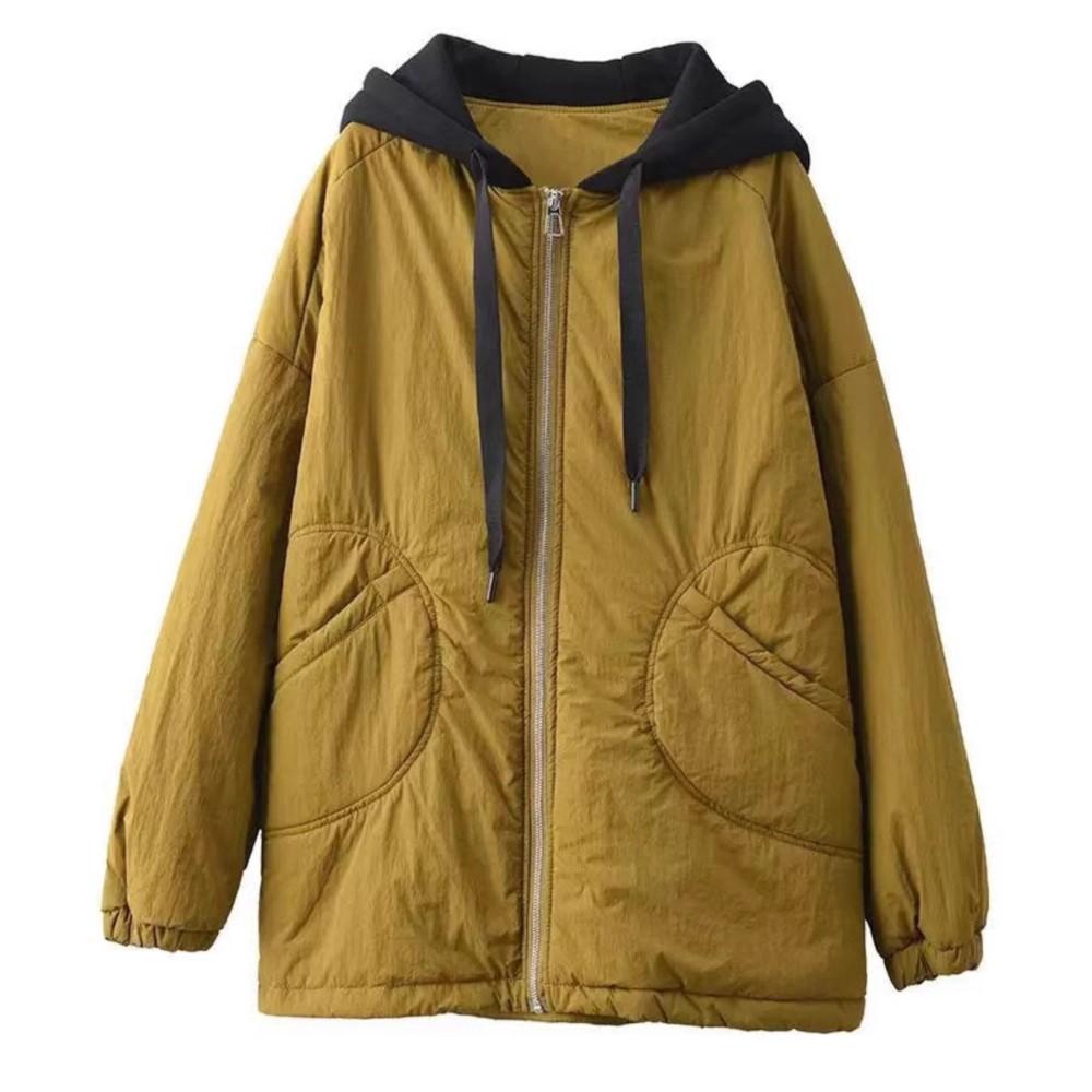 Johnature Женские винтажные зимние куртки с капюшоном на молнии однотонные с длинным рукавом и карманами повседневные