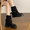 British Style Short Boots 2025 Autumn and Winter New Retro Heightening Martin Boots Women's Fashion Round Trouser Boots