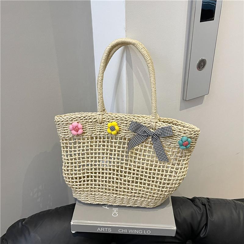 Маленькая свежая плетеная сумка из соломы женская новая плетеная сумка большой вместимости повседневная пляжная сумка-тоут для отпуска на море