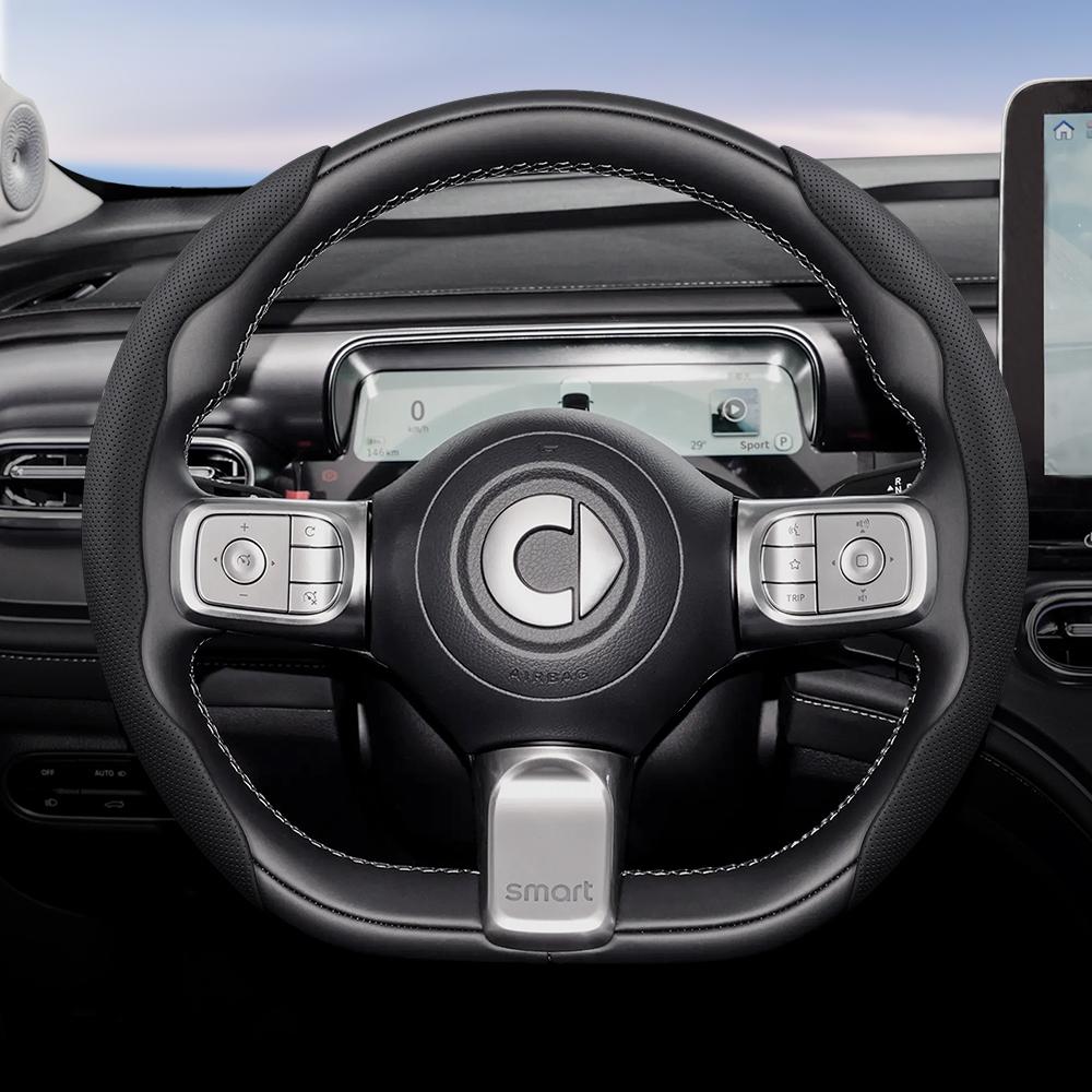 vcxja9 Suitable for Smart Breathable Hole Leather Steering Wheel Cover Segmented Quick Release Design Non-Slip and Durable Fortwo 451 450 453