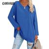 Spring and Autumn Ladies Blouse Long Sleeve Multicolor Loose Drop Shoulder Sleeve V-neck Solid Color Female Tops
