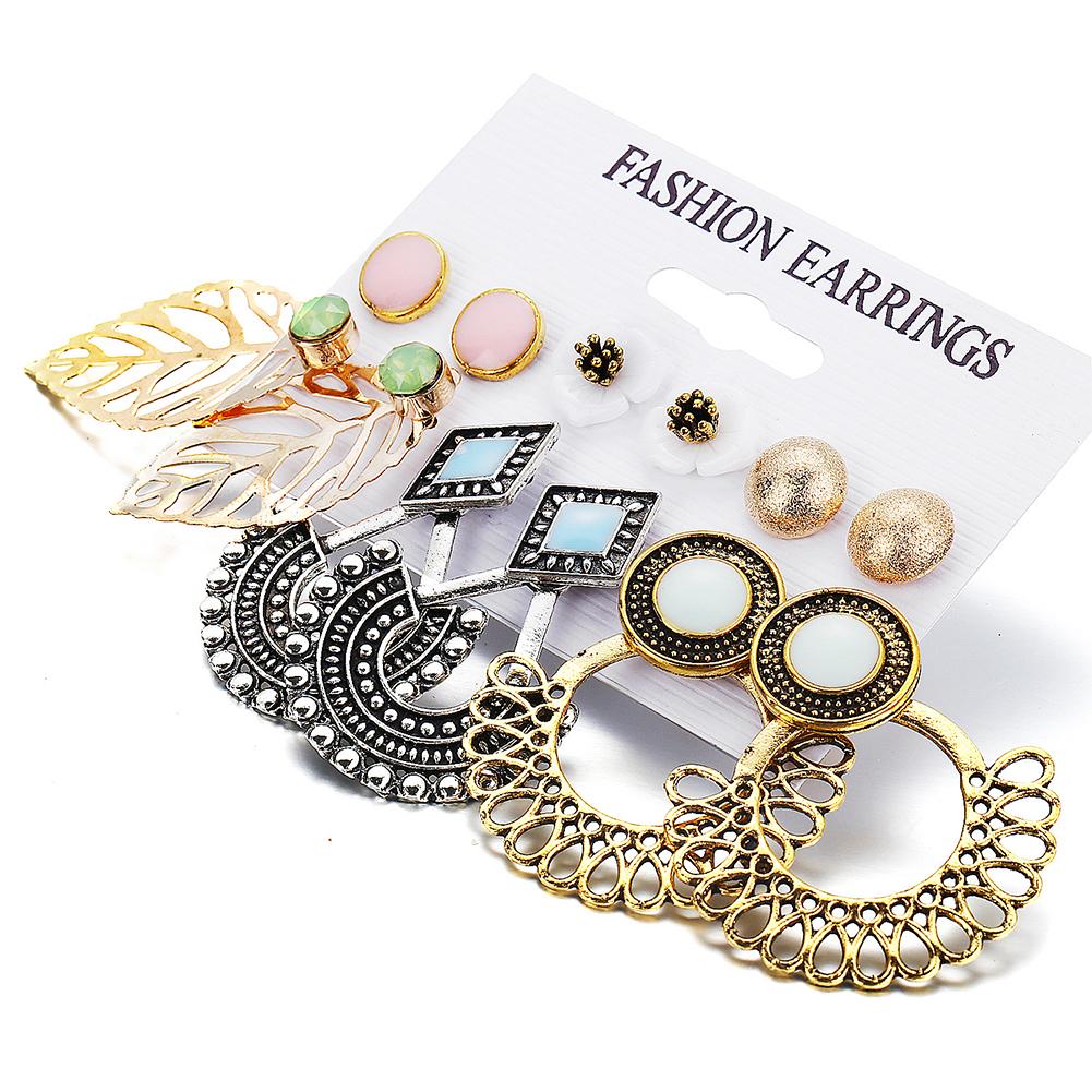 6pcs/set Unique Flower Leaf Shape Ear Stud Set