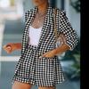 Women's Suit Tweed 2 Piece Set Women Slim Plaid Short Set Fashion Fringed Trim Jacket Coat + Tassels Short Suit