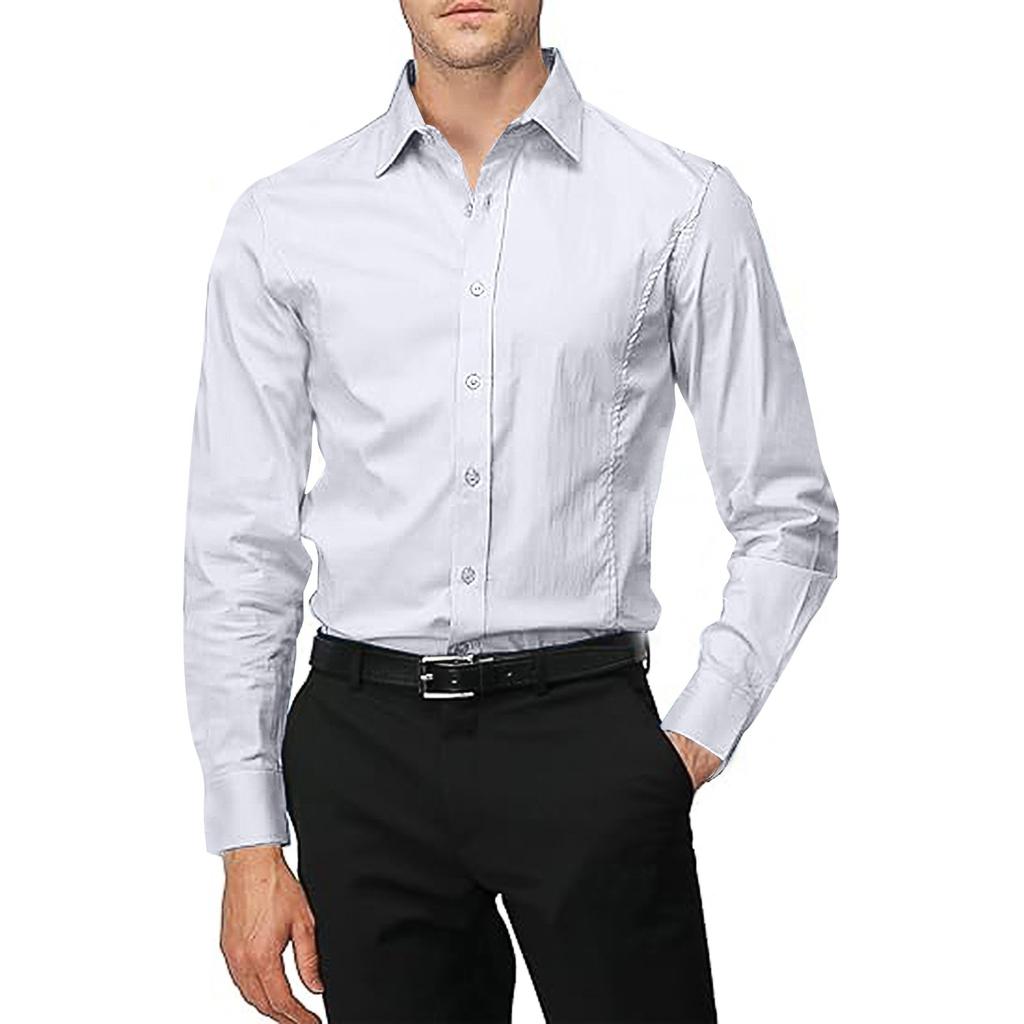 Белая рубашка мужская с длинным рукавом не требующая глажки деловая декоративная мужская белая повседневная рубашка для работы
