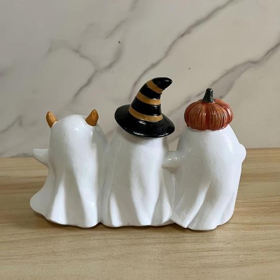 Хэллоуин Фигурка Привидения Милая Статуэтка 3 Привидения Держатся за Руки Смола Настольное Украшение для Дома Книжная Полка Подоконник Декор