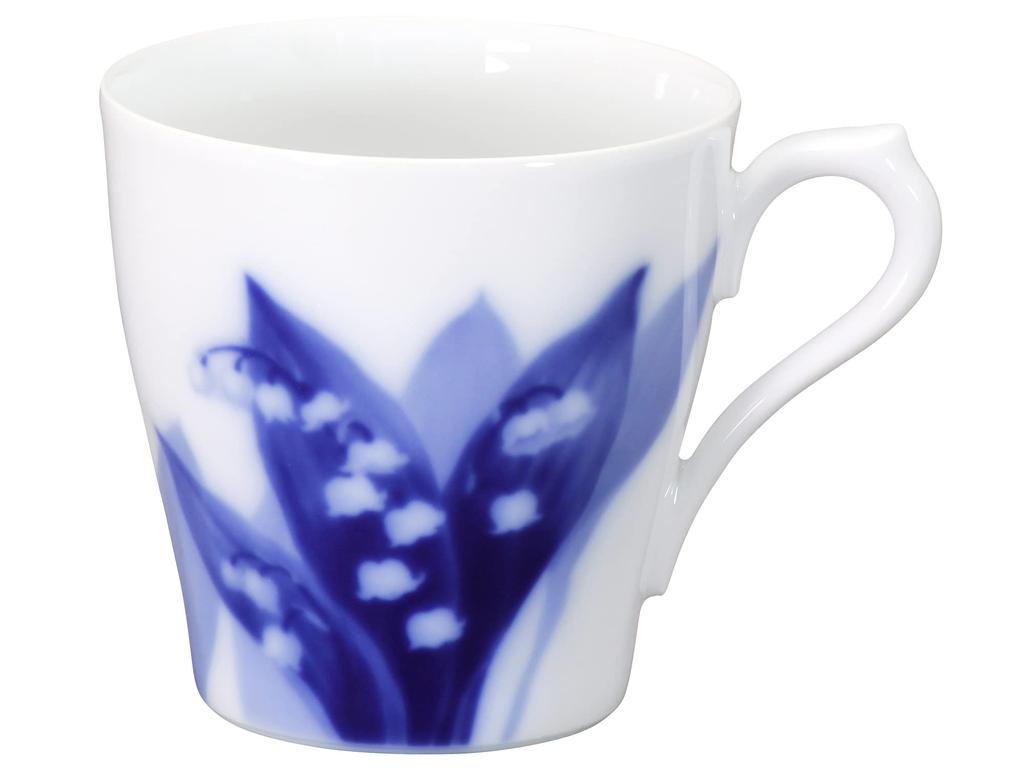 Okura Art Pottery Lily of the Valley Mug Pair Set, Coffee/Tea, Microwave and Dishwasher Safe, Made In Japan, 114CR/B033