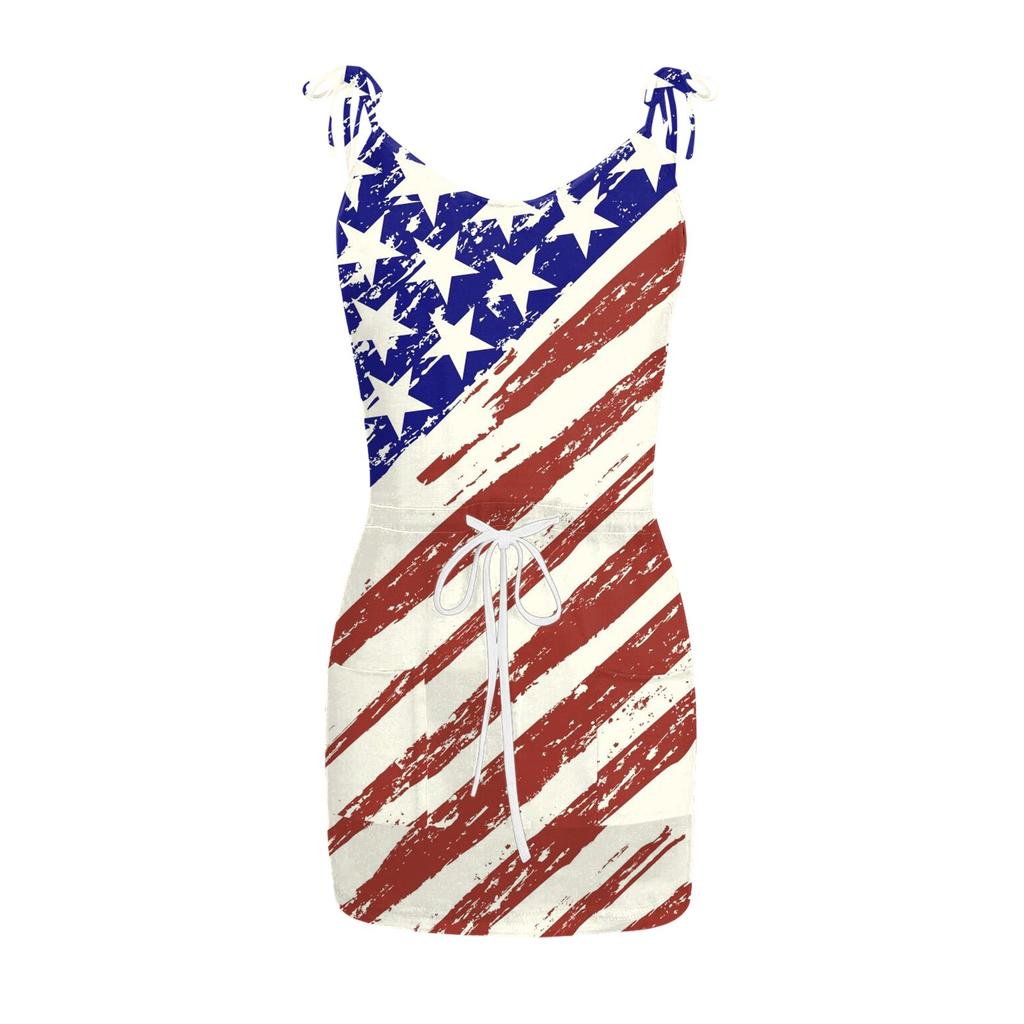 Женское летнее сексуальное платье без бретелек с v-образным вырезом без рукавов и принтом на День независимости, пляжное платье от солнца