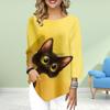 Женская футболка с рукавом три четверти и круглым вырезом, свободные рубашки, повседневные футболки с принтом кота Probe