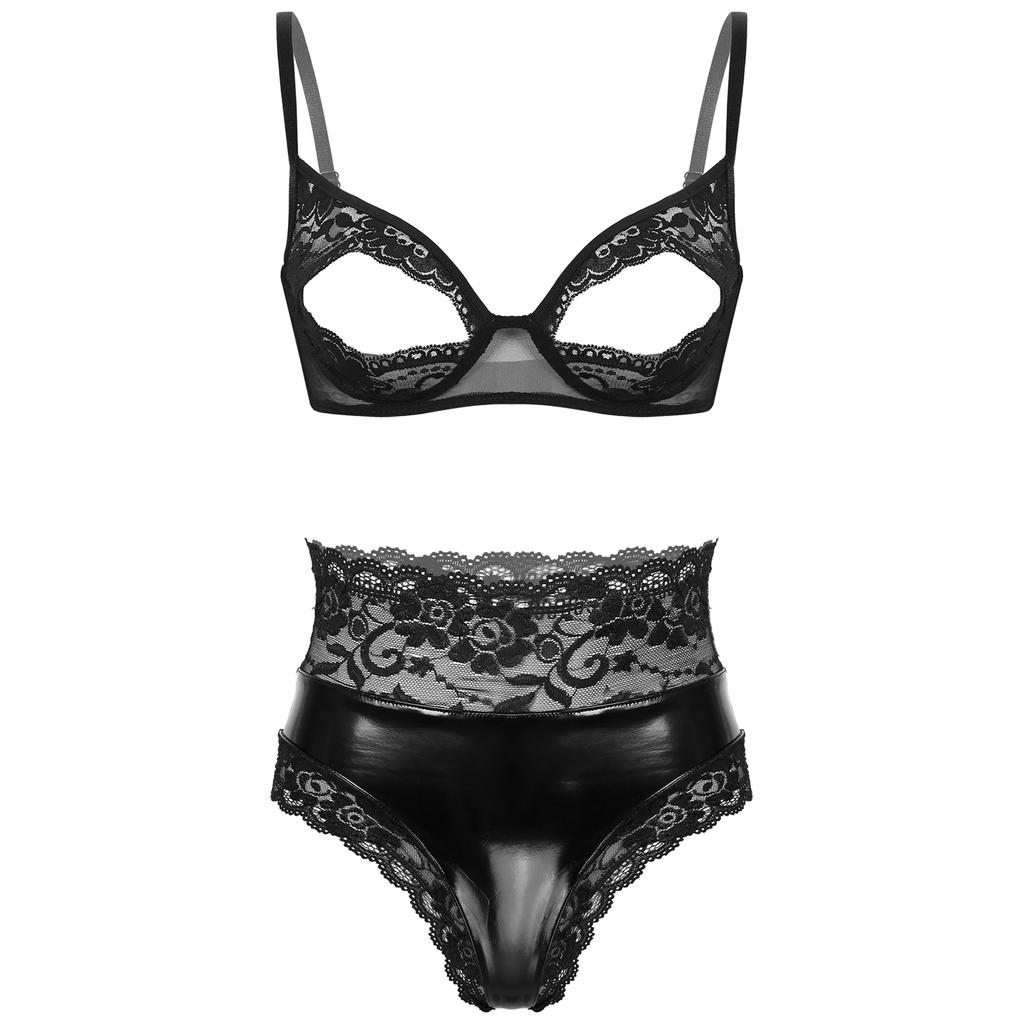 Женский комплект сексуального нижнего белья с открытой чашкой, бюстгальтер без косточек без косточек и трусики-стринги
