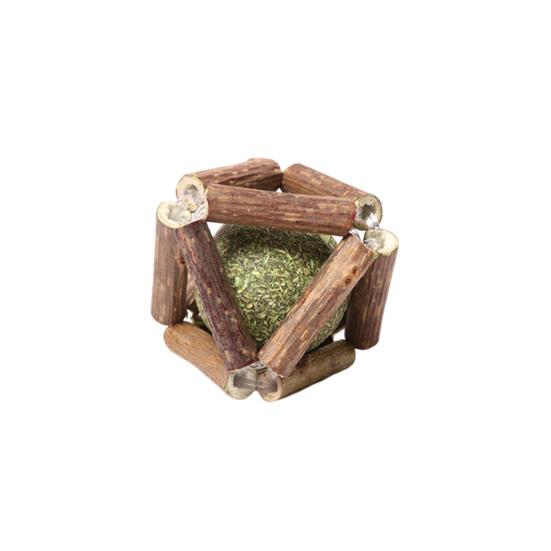 Catnip Wood Ball Toy Natural Silvervine Stick Cage Ball with Catnip Ball Kitten Teeth Cleaning Molar Toy for Indoor Cats
