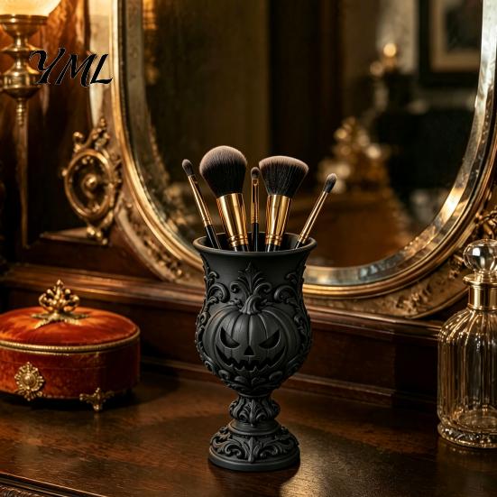 Vintage Goblet Pen Container 3D Printed Gothic Pumpkin Holder, Retro European Style Relief Stationery Biodegradable Pla Pencil Cup Organizer,