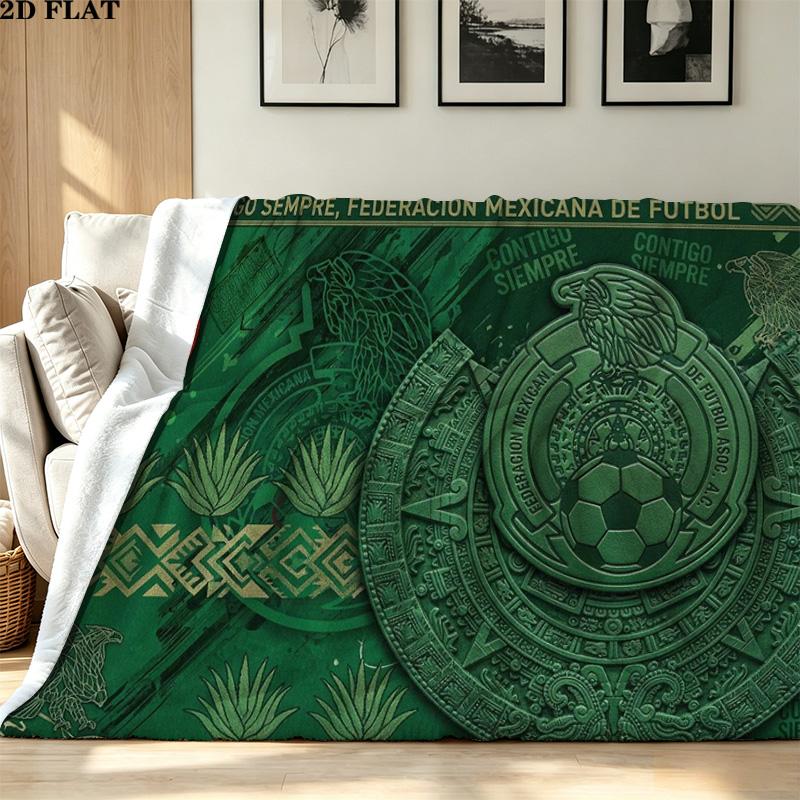 Mexican Football Federation Print Flannel Blanket High Quality Warm Comfortable Cover for All Seasons Perfect for Gifts Home Decor