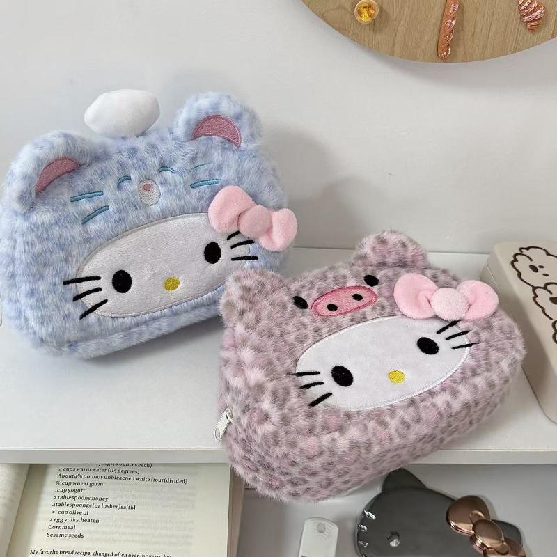 Кавайный пенал Hello Kitty Плюшевый Мультяшный Большой Вместимости Канцелярский Косметичка Многофункциональная Сумка для Хранения Подарок