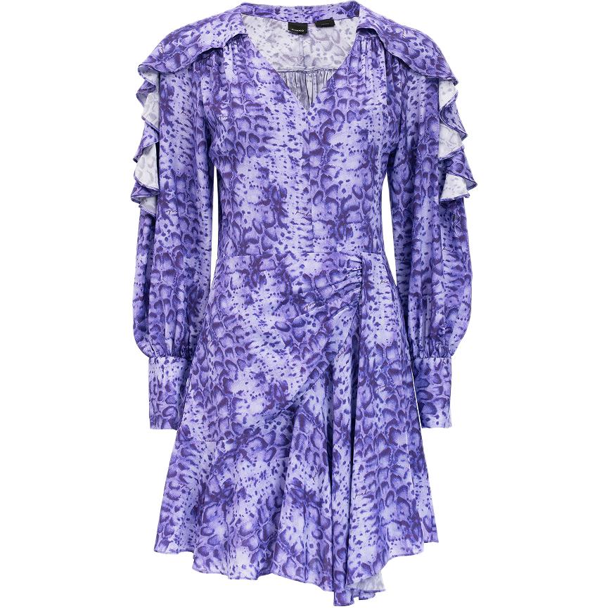 PINKO Purple Snake Print Ruffled Hem Waist Design V-Neck Slimming Vintage Romantic Irregular Long Sleeve Dress Women dresses PEAF261706081