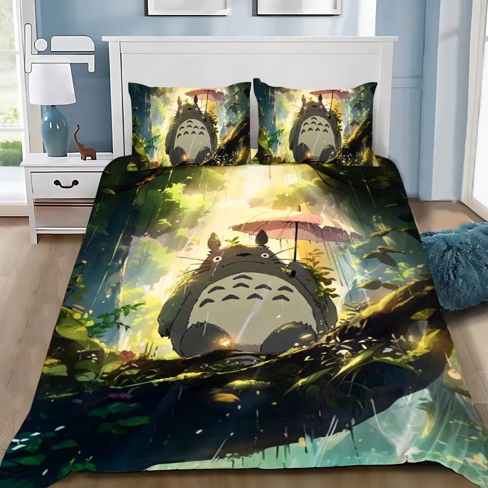 Anime Duvet Cover Pillowcase Bedding Set T-TotoroS Kawaii Adult Boy Girl Bedroom Decoration Children Single Double Large Size