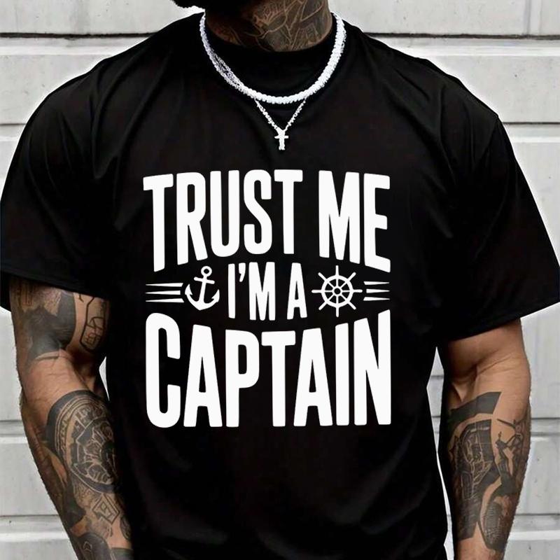 Men's Black T-Shirt Trust Me I'm A Captain Adventure Casual Round Neck Tee Printed Tshirt 2026