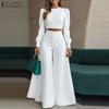 Women Long Sleeve Cropped Tops and Wide Leg Pants Casual Two Piece Suit Set