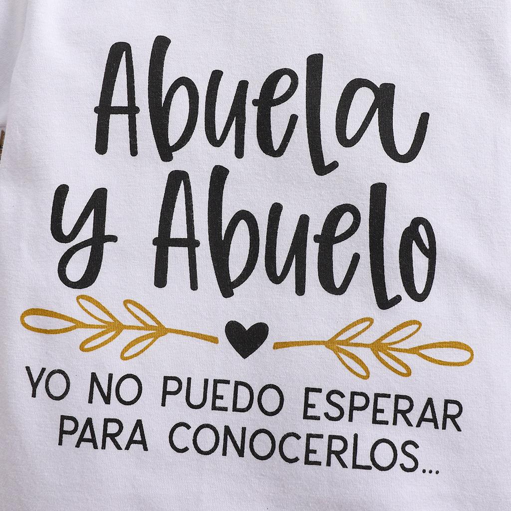 3-18 месяцев Милый детский комбинезон с испанскими буквами и принтом «Abuela Y Abuelo» из хлопка с короткими рукавами
