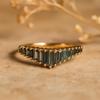 Chevron Aquamarine Baguette Ring – Blue Gemstone Band In Yellow Gold Plating - 925 Sterling SIlver Jewelry Gift