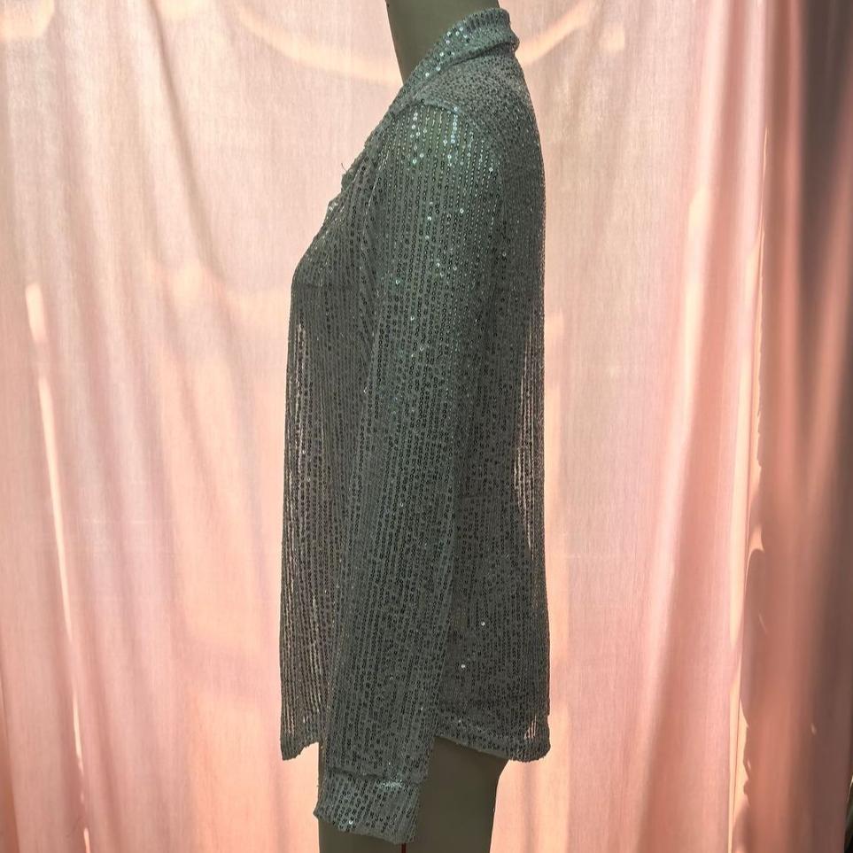 Свободный кардиган с длинными рукавами, модные праздничные костюмы, топ с блестящими пайетками, женские блузки и рубашки