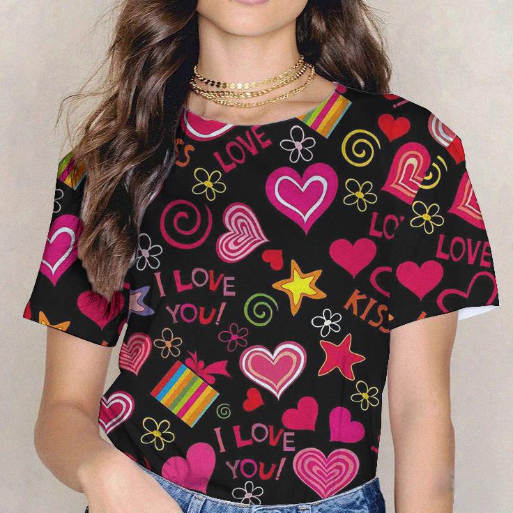 Плюс размер 6xl летняя женская футболка с круглым вырезом и цифровым принтом в виде букв Love с коротким рукавом женская футболка
