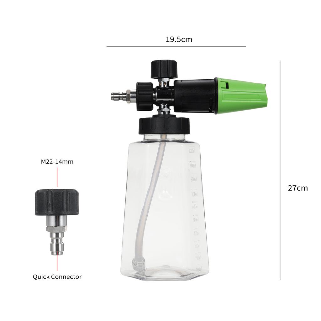 Foam Cannon for Pressure Washer with Dual-Connector Tool, Car Foam   with 1/4'' Quick Connect 1L Transparent Bottle