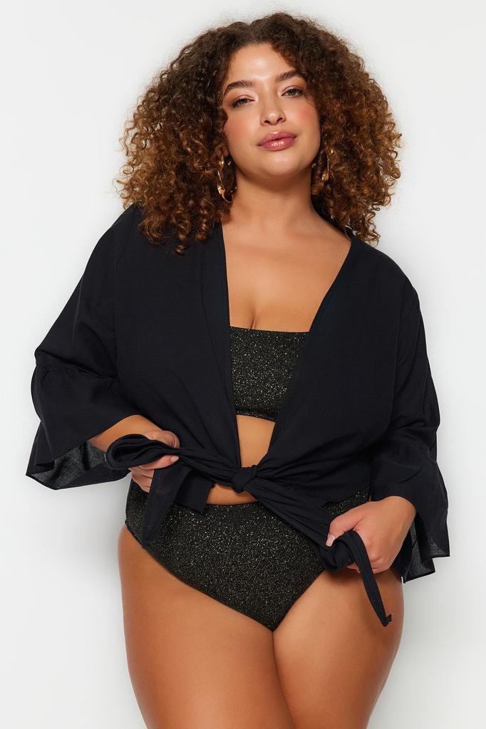 Women's Fashion New Plus Big Size Blouse Black Double Breasted Collar Blouse