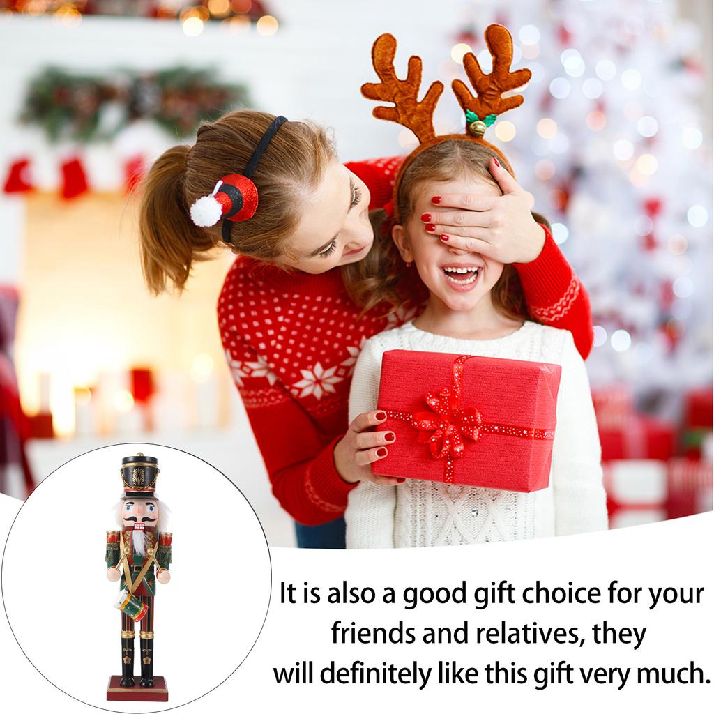 Nutcracker Soldier Puppet Ornament Wooden Walnut Soldier Crafts Color Painted Fine Workmanship Decorative Desktop Figure