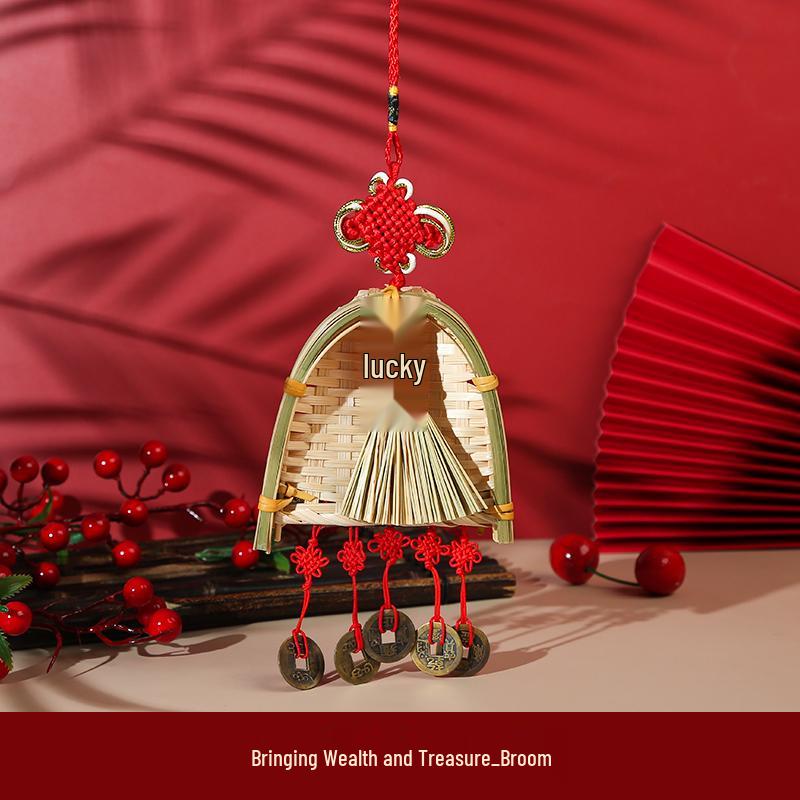 2025 New Style Housewarming Chinese Knot Gourd Fu Character Broom Pendant for New Year Entrance Decor