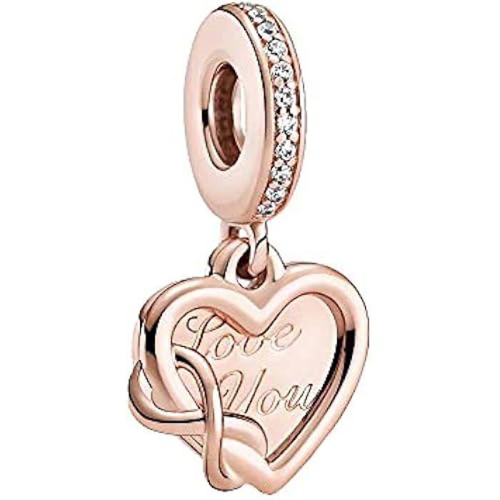 Charm - PANDORA - Amour et Famille - Argent sterling - Or rose 14 carats - Zircone cubique