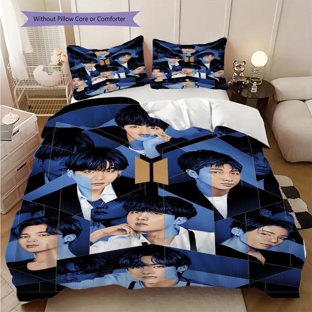 Bts Global Music Sensation Three-piece set (1 * duvet cover + 2 * pillowcase, without core) 2D Flat Christmas birthday gift Duvet cover and pillowcase