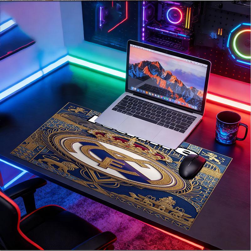 Custom Name Personalized Real Madrid Football Pattern Mousepad, Laptop PC Desk Mat, Decorative Desk Mat for Home Keyboard Pad Gift