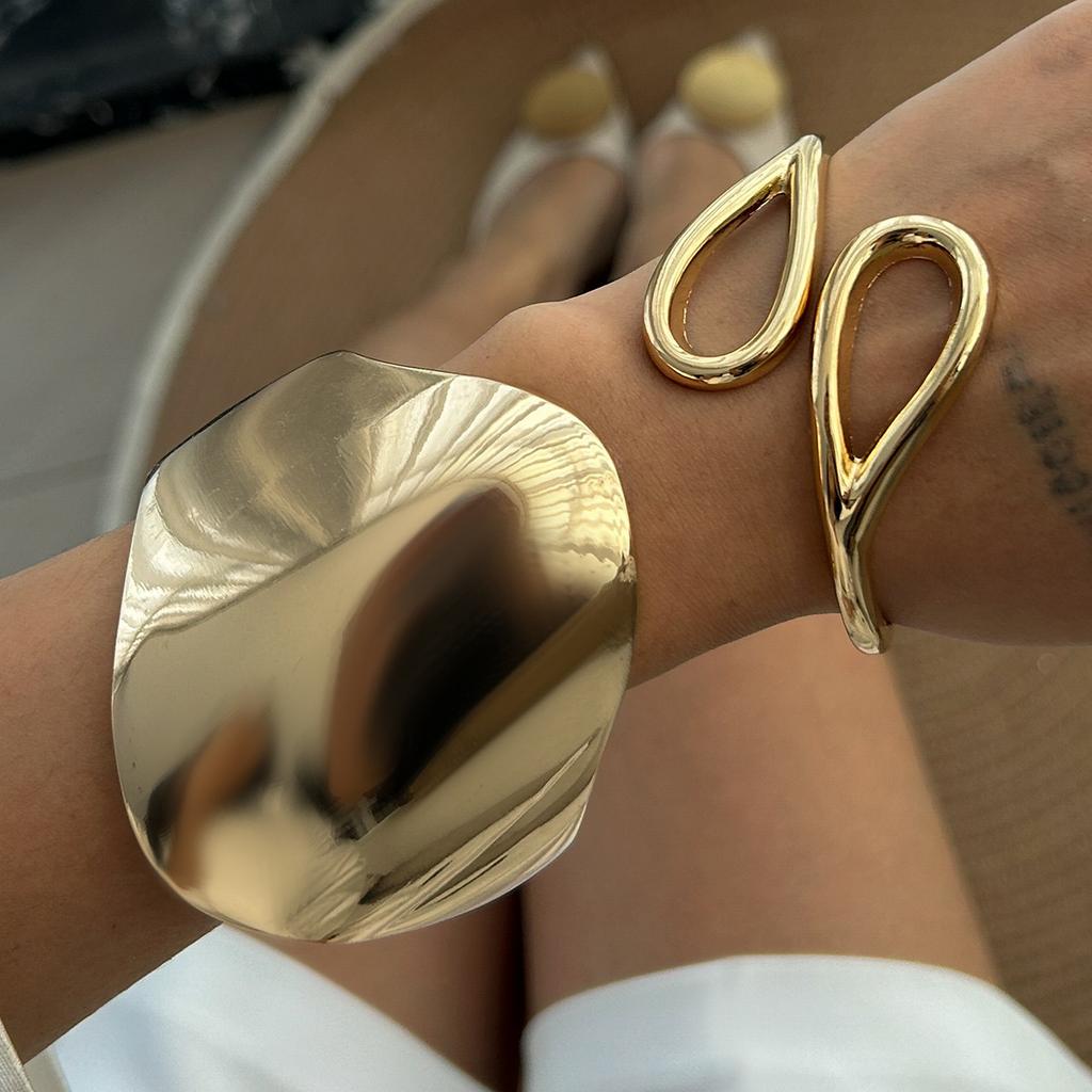 DIEZI Преувеличенные Неправильные Тяжелый Металл Гладкие Широкие Браслеты-Манжеты Новая Винтажная Мода Геометрические Браслеты Для Женщин Мужчин Ювелирные Изделия