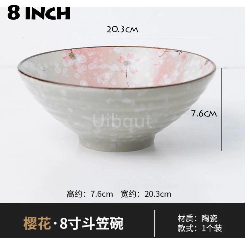 Salad Bowl 8 inch Ceramic Creative Hand Painted Pattern Japanese Ramen Bowl Household Large Noodle Soup Bowl Multi Purpose 20cm