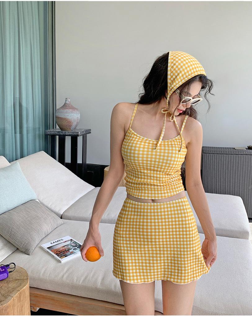 Source Korean version ins sweet swimsuit women's split three-piece skirt high-waisted small fresh girl swimsuit