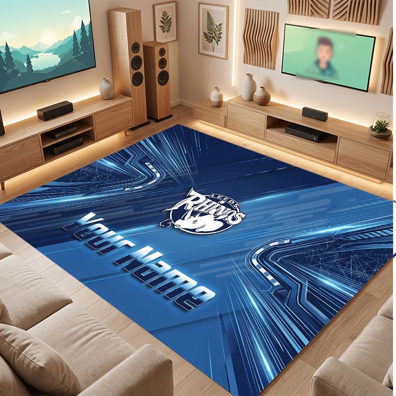 Leeds Rhinos Personalized Crystal Velvet Carpet, Customized Name Text Soft Anti‑Slip Rug for Living Room Bedroom