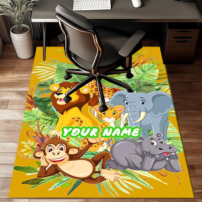1PC Custom Name Jungle Safari Friends Theme Floor Mat Ideal for Living Room, Game Rooms, Office, Bedroom, Floor Mat Playful Design