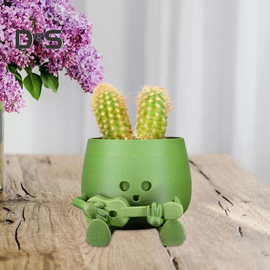 Счастливое лицо, горшок для цветов из смолы, гитара, приятель, сидящая мультяшная фигурка, суккулентный горшок для рабочего стола, кактусы, комнатные растения