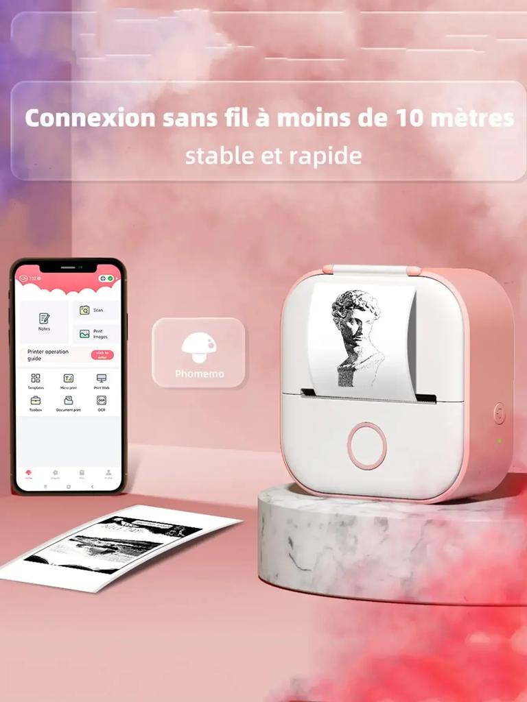 Мини-принтер для наклеек Phomemo T02 Термопринтер Портативный карманный телефон без чернил Совместимость с Android iOS Мгновенная печать Веселье