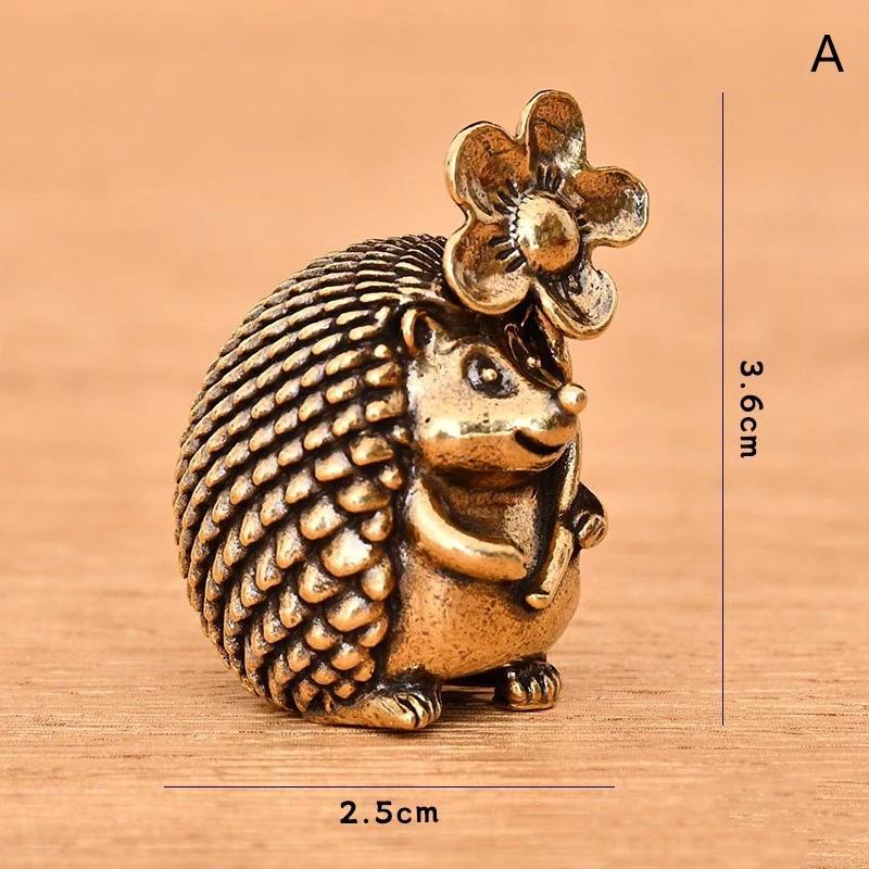 Antique Hedgehog Small Ornaments Solid Brass Antique Animal Sculpture Crafts Desk Tea Table Decoration Home Decor