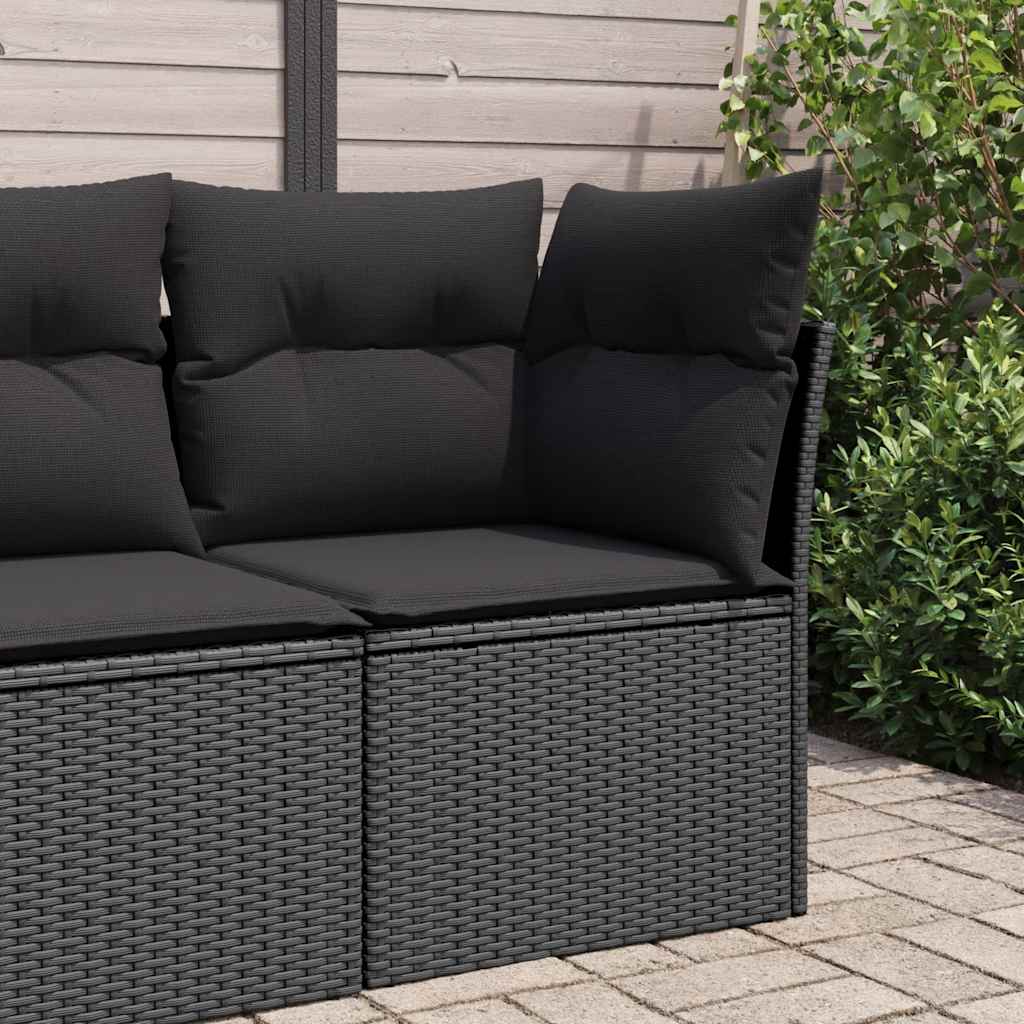 Garden Corner Sofa with Cushions Black Poly Rattan