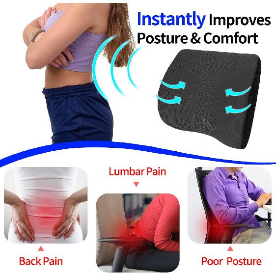Lumbar Support Pillow For Car, Lower Back Support For Driving Seat Memory Foam Lumbar Pillow For Office Chair - Back Pain Relief For Car Seat,