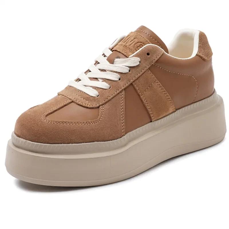 6CM Genuine Leather Women Casual Women Fashion Sneakers Chunky Shoes Spring Autumn Shoes Super Thick Platform Wedge Skateboard