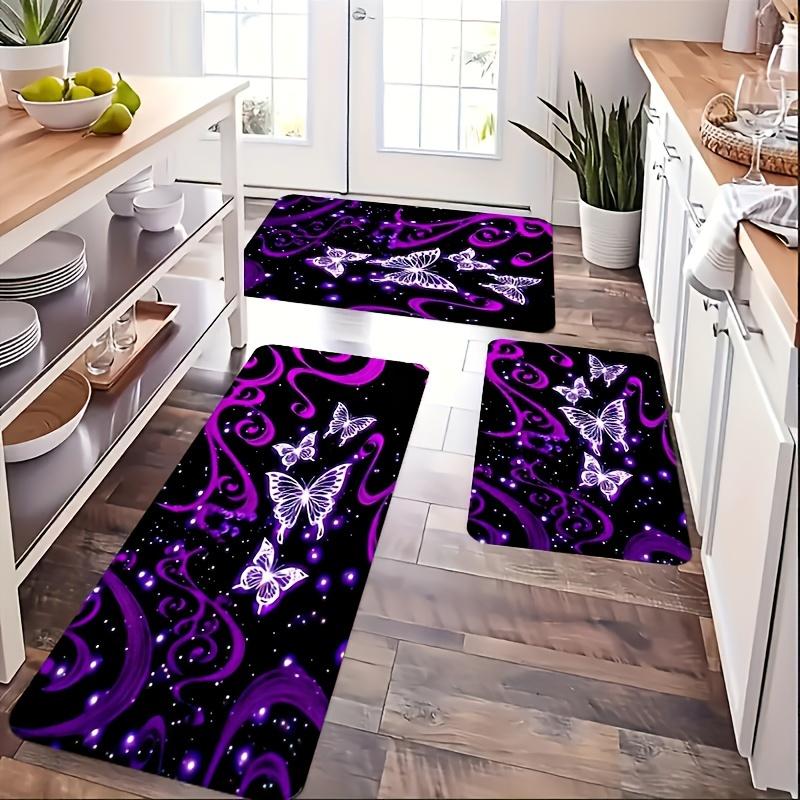 1 шт. анти-усталостные кухонные коврики с принтом фиолетовой бабочки, водонепроницаемые, нескользящие, толстые, мягкие, прочные, удобные, стоячие коврики для кухни