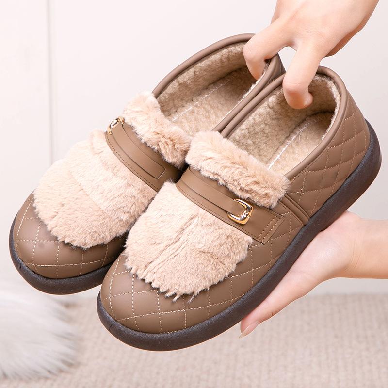 Зимние теплые женские мокасины на платформе, нескользящие туфли на плоской подошве, подкладка из искусственного меха, прогулочная обувь, домашняя обувь для отдыха на открытом воздухе, женские пушистые мокасины-тапочки
