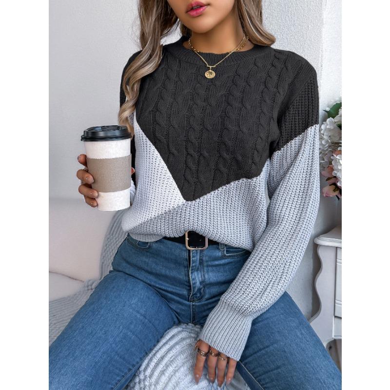 Autumn and Winter Women's Casual Flat Knit Crash Twist Knit Long Sleeve Pullover Sweater