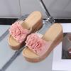 Fashion 2025 Wedges Sandals Women Slippers Summer Beach Platform Shoes Flower Round Headed Solid Color Women High Heel Slippers